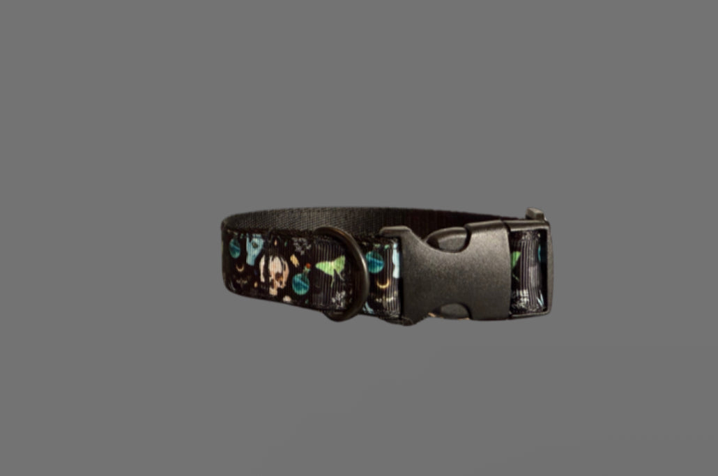Death’s Head Moth Dog Collar | Witchy Skull and Moon Pet Accessory | Gothic Moth Puppy Collar | Adjustable Handmade Dark Cottagecore Gear