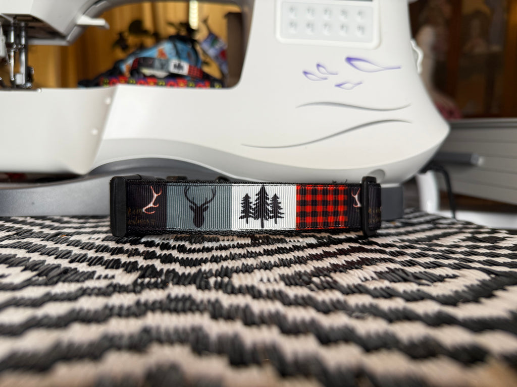 Rustic Cabin Dog Collar - Pine Tree and Mountain Pattern Pet Accessory - Handmade Country Forest Dog Collar - Woodland Lodge Puppy Gear