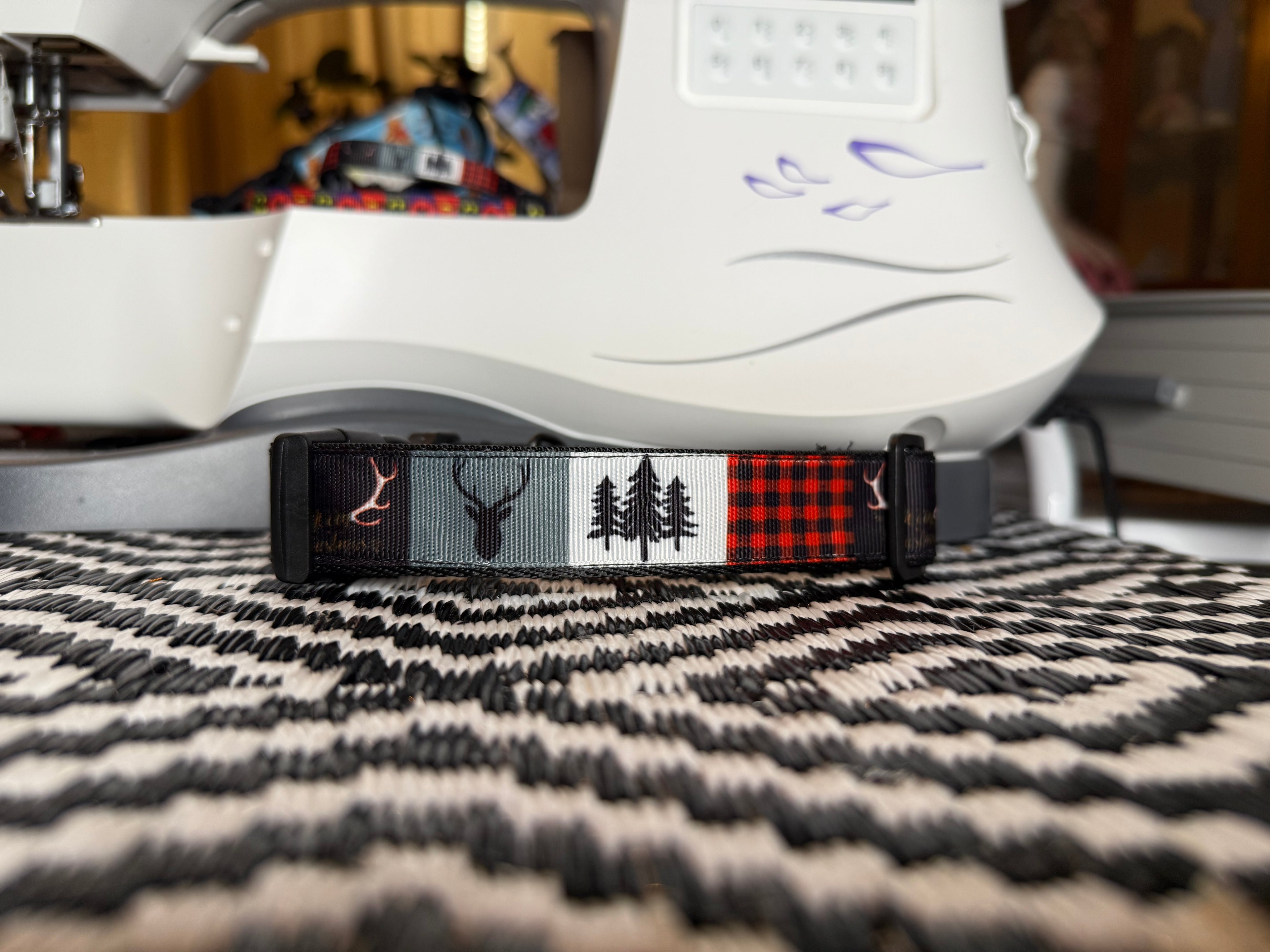Rustic Cabin Dog Collar - Pine Tree and Mountain Pattern Pet Accessory - Handmade Country Forest Dog Collar - Woodland Lodge Puppy Gear