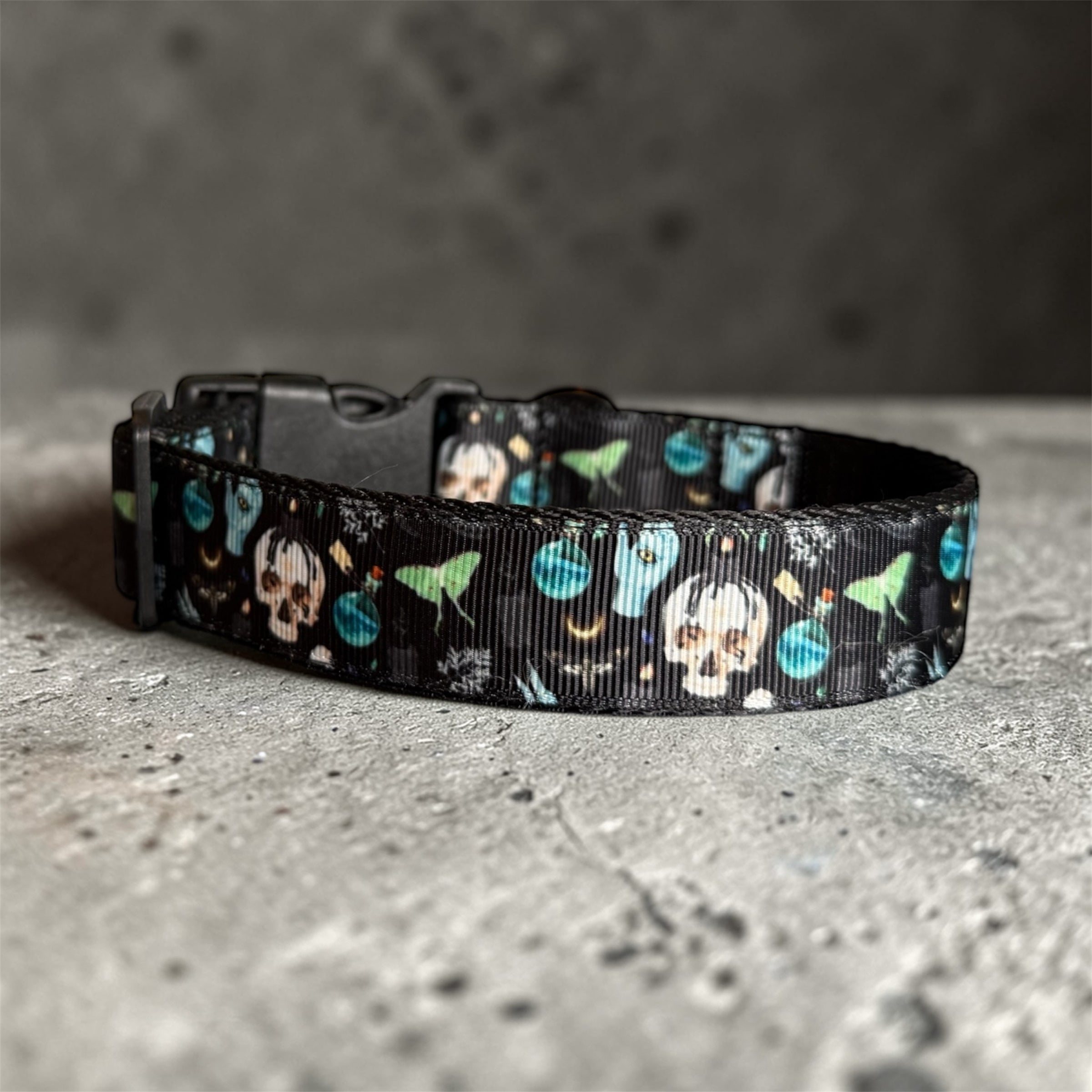 Death’s Head Moth Dog Collar | Witchy Skull and Moon Pet Accessory | Gothic Moth Puppy Collar | Adjustable Handmade Dark Cottagecore Gear